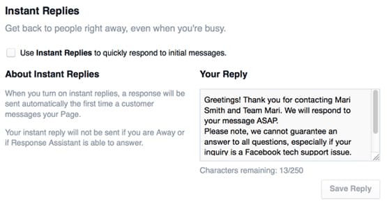 Example Reply on Facebook Messenger