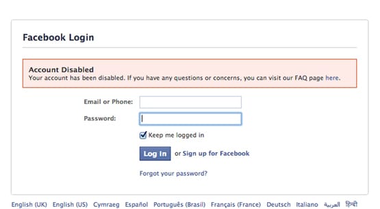 Facebook Account Disabled