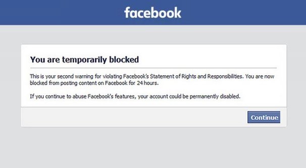 Temporarily Blocked Message Facebook