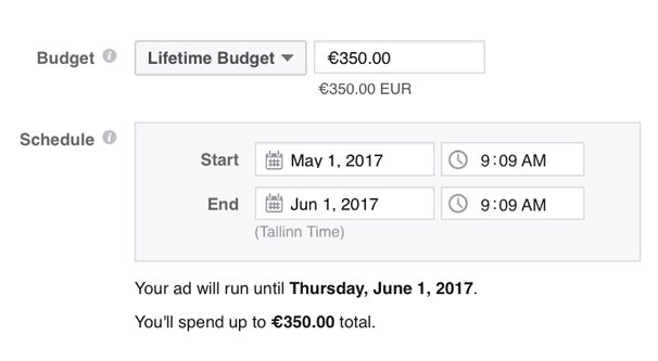 Facebook Ads Schedule Example