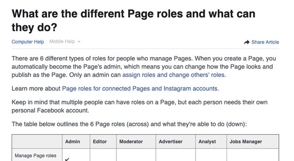 Page Roles on FB